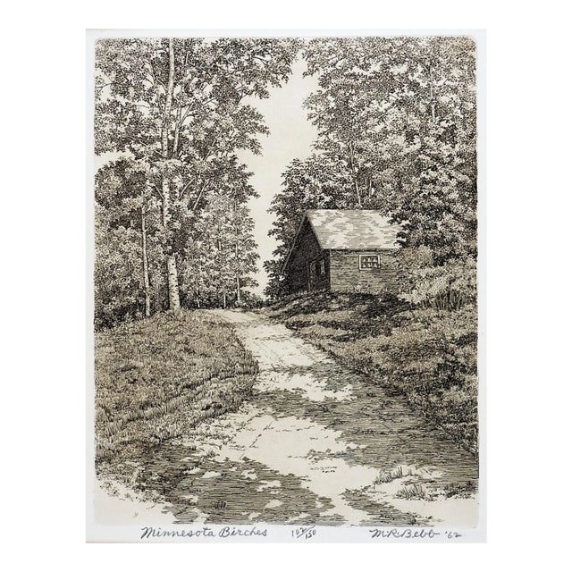 Vintage 1962 Maurice Bebb Minnesota Birches Aquatint Etching For Sale