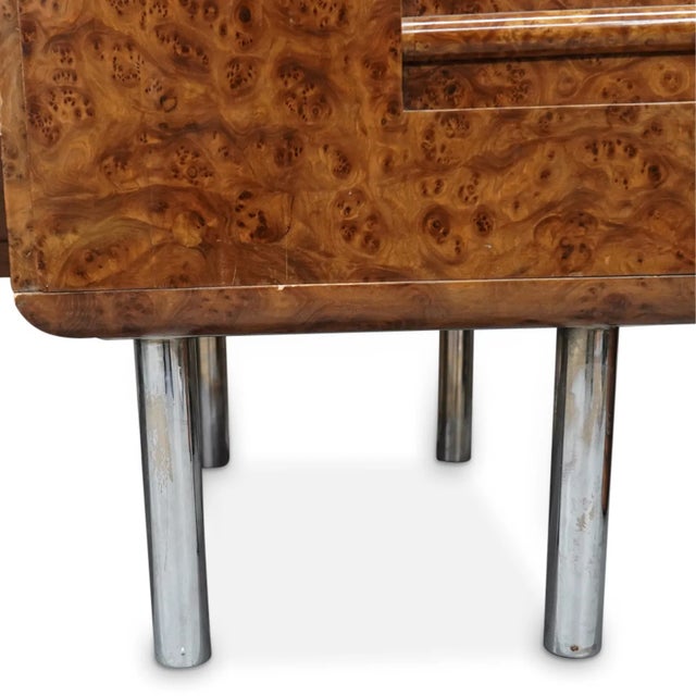 1930s Large Art Deco Desk Amboyna Writing Desk Chrome Legs For Sale In West Palm - Image 6 of 15