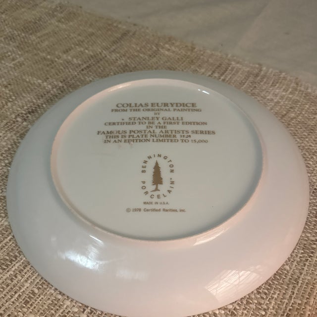 1970s Stanley Galli Butterfly Decorative Plate With Gold Trim With Bloom For Sale - Image 4 of 5