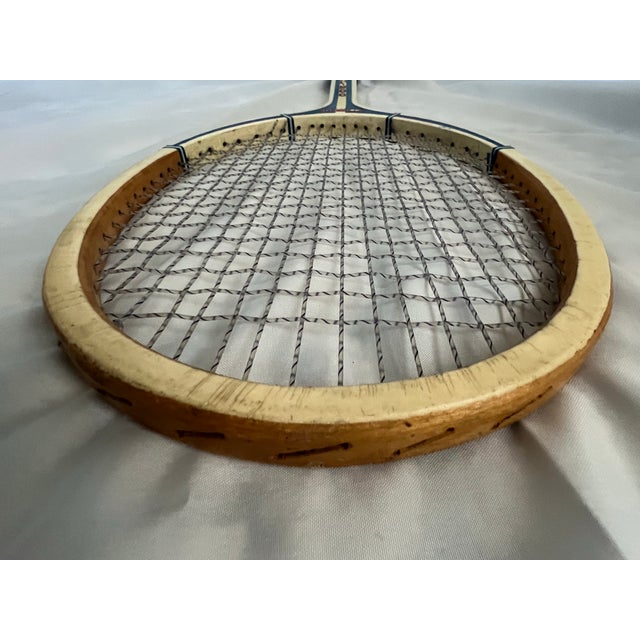 Vintage C1970s Garcia Xl-200 White and Blue Wooden Tennis Racket For Sale - Image 9 of 12
