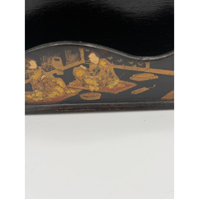 Victorian Victorian Japanese Export Black. Lacquer Chinoiserie Wall Pocket Letter Holder For Sale - Image 3 of 9