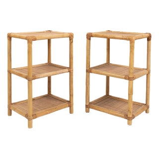 Mid-Century Modern Italian Side Tables in Bamboo with Rattan and Wicker, 1970s, Set of 2 For Sale