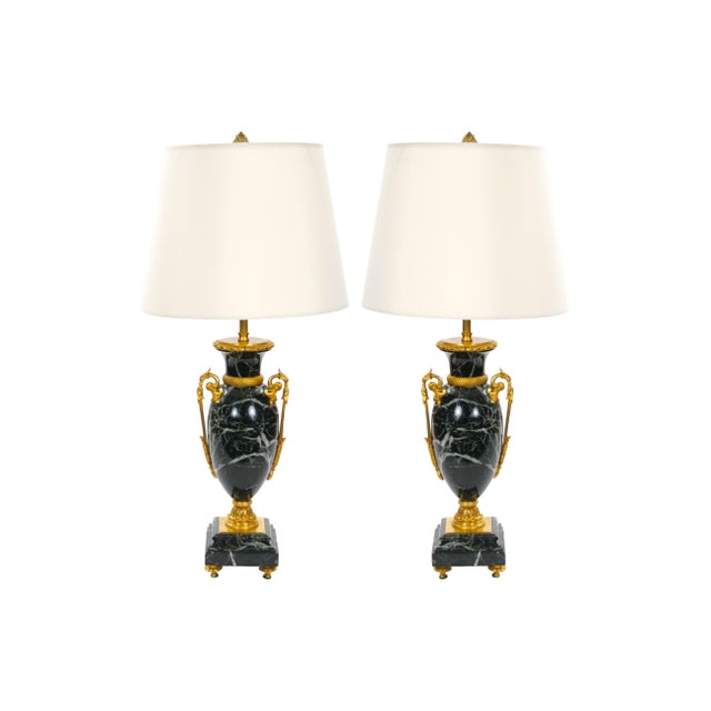 Pair Bronze-Mounted Antico-Verde Marble Urn-Form Table Lamps French, 19th Cent For Sale - Image 13 of 13
