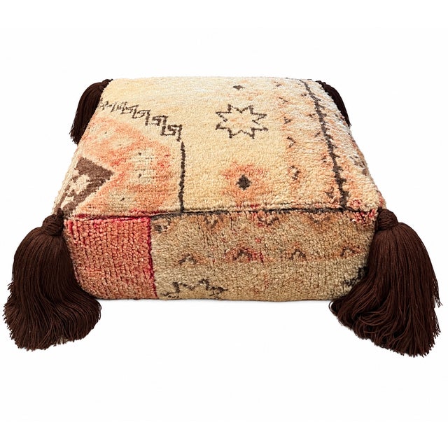 Midcentury Moroccan Wool Pouf For Sale - Image 4 of 6