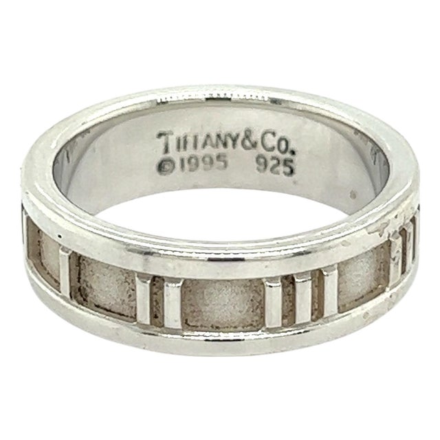 1990s Authentic Tiffany & Co Estate Atlas Ring Size 6.5 Silver 6 mm For Sale