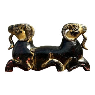 Vintage Egyptian Gilt Tipped Rams Head Sculpture For Sale
