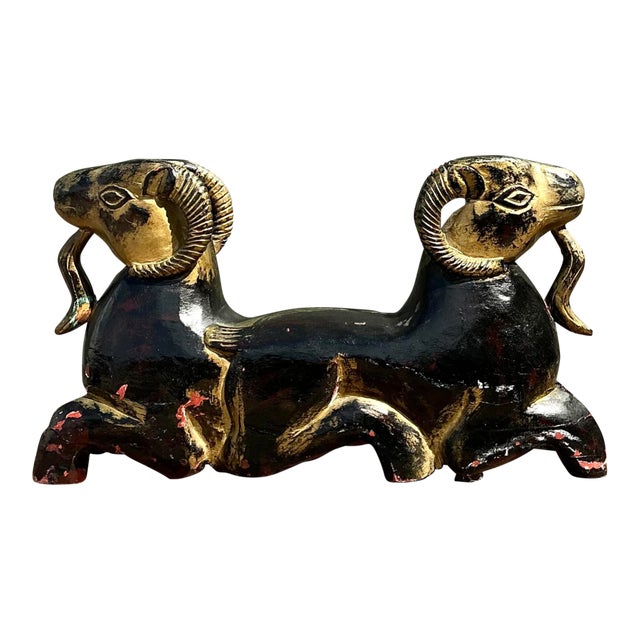 Vintage Egyptian Gilt Tipped Rams Head Sculpture For Sale