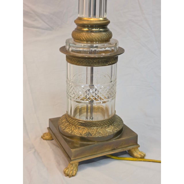 Vintage Crystal and Brass Column Table Lamps - Style of William Kessler Baccarat For Sale - Image 10 of 17