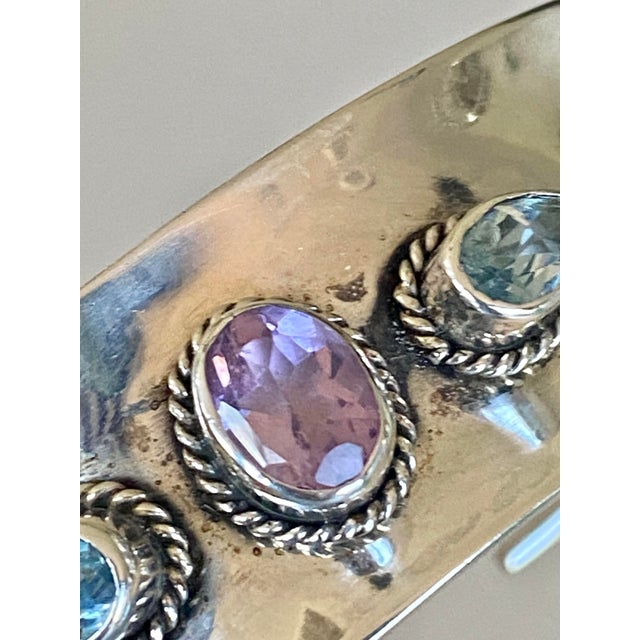 Sterling Silver Bracelet With Amethyst and Topaz For Sale - Image 9 of 17