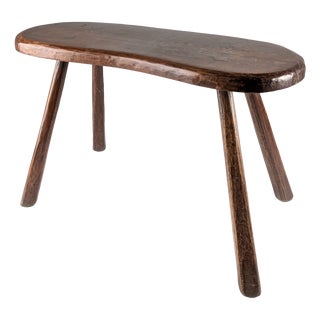 Rustic Hand-Carved Wood Bench with Organic Free-Form Top, 1940s For Sale