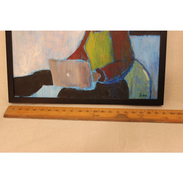 Cornflower Blue Original Abstract Oil Painting of a Woman, Signed by Artist For Sale - Image 8 of 9