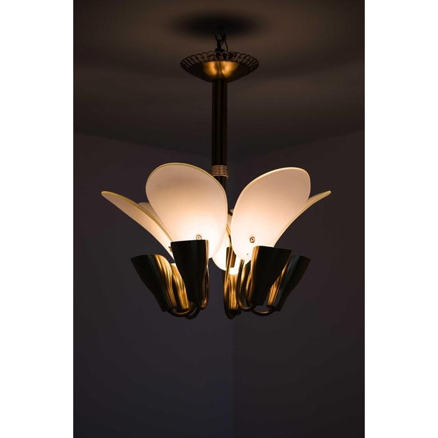 Scandinavian Ceiling Lamp in Opaline Glass and Brass by Carl Fagerlund, 1950s For Sale - Image 10 of 13