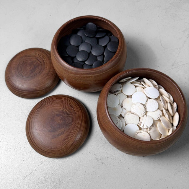 Japanese Go Set in Keyaki Wood with Stones, 1950s, Set of 3 For Sale - Image 9 of 18