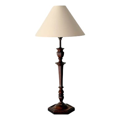Antique Turned Hexagonal Wooden Table Lamp, Britain, 1920s For Sale