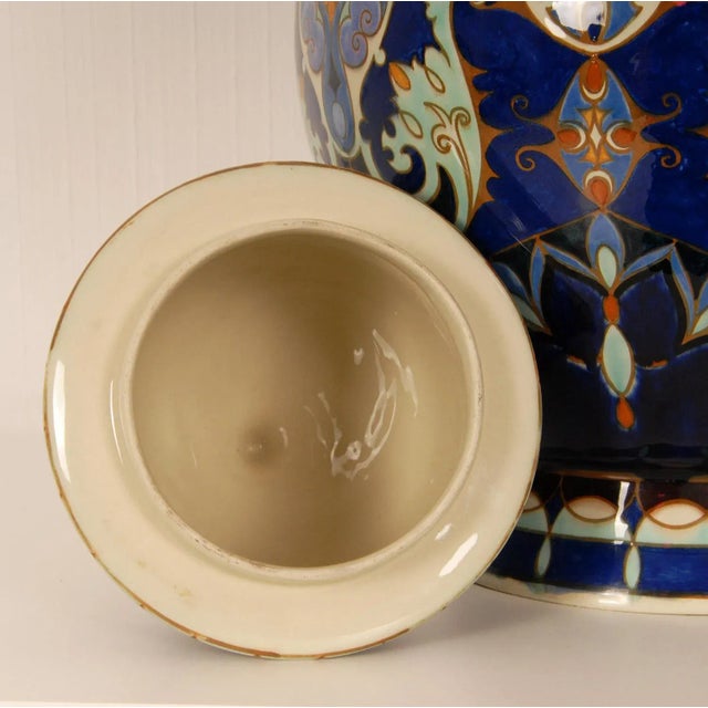 1910s Art Nouveau Ceramic Vase Urn Floral Decoration Blue Turquoise Covered Vase For Sale - Image 5 of 11