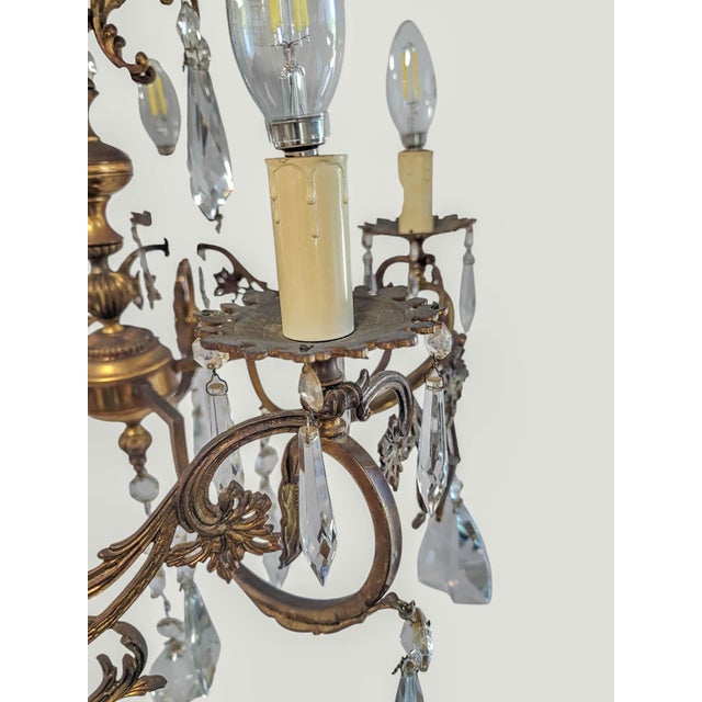 Bronze Early 20th Century French Rococo Style 5-Light Cast Bronze & Pendeloque Crystal Cage Chandelier For Sale - Image 8 of 14