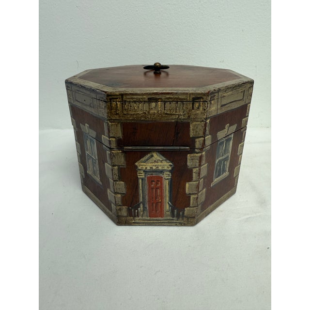 1920s Antique English 1920 Painted Wood Tea Caddy House For Sale - Image 5 of 6
