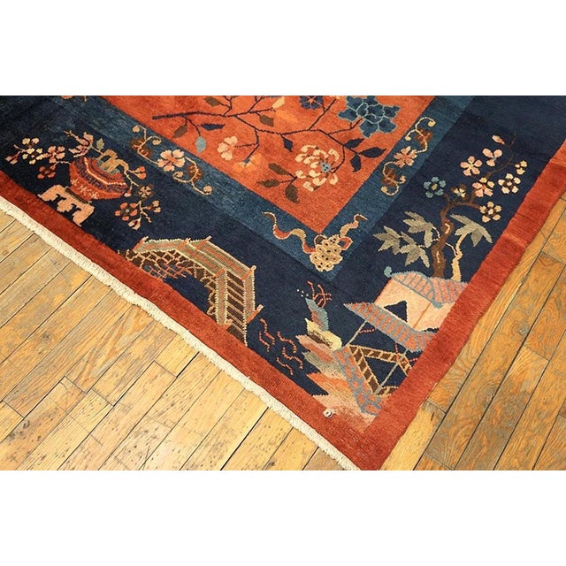 1920s Coral Red Floral Modern Antique Chinese Art Deco Rug 8' X 9'6" Handknotted Wool Carpet For Sale In New York - Image 6 of 6
