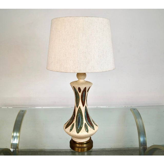 Mid-Century Modern 1960’s Mid-Century Modern Glazed Pottery Ceramic Table Lamp For Sale - Image 3 of 12