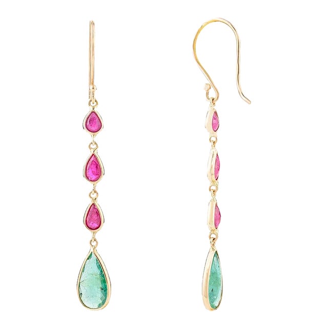 Modern Ruby Emerald Long Dangle Drop Earrings for Her For Sale