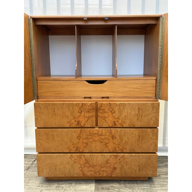 Refinished Mid-Century Modern Burl Wood Highboy Dresser in a Milo Baughman Style by Lane Altavista. Circa 1970s For Sale - Image 10 of 18