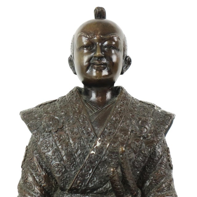 Japanese Artist, Bronze Sculpture of a Japanese Warrior Kneeling Samurai, 1950s, Bronze For Sale - Image 5 of 13