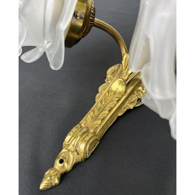 Gold Vintage French Ornate Glass Double Arm Wall Sconces, Set of 2 For Sale - Image 8 of 11