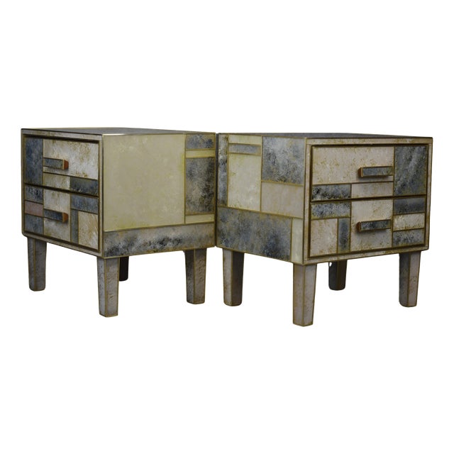 Bedside Tables in Walnut and Stone-Effect Murano Glass from Justfurnituress SRL, Set of 2 For Sale