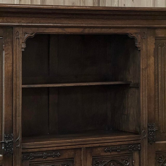 Wood French Gothic Revival Carved Oak Cabinet Bookcase For Sale - Image 7 of 18