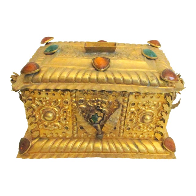 Antique Gilt and Bejeweled Alms Box For Sale