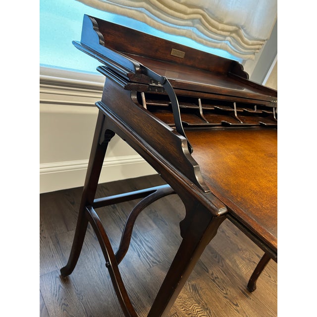 Victorian Theodore Alexander Kaye Campaign Flip-Top Desk With Leather Writing Surface For Sale - Image 3 of 15