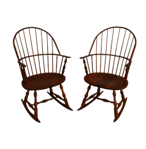 Martins Chair Shop Inc Bench Made Solid Cherry Sackback Windsor Rockers (B) - a Pair