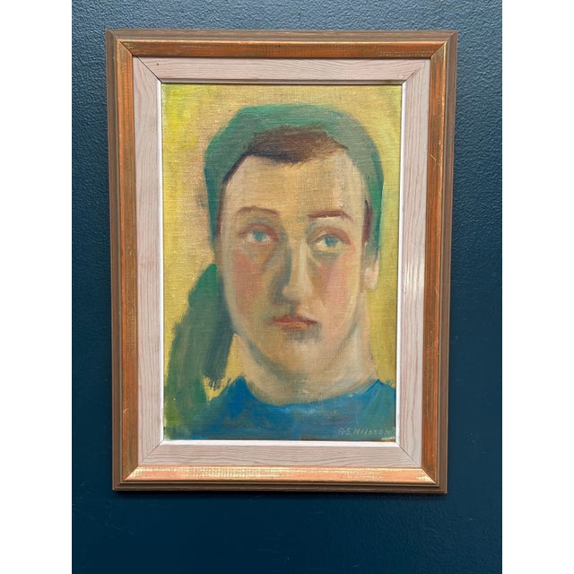 A‑S Nilsson, Portrait, 1950s, Oil Painting on Panel, Framed For Sale - Image 8 of 18