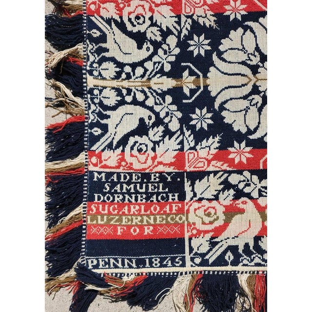 Folk Art Pennsylvania Dated 1845 Woven Jacquard Coverlet For Sale - Image 3 of 14
