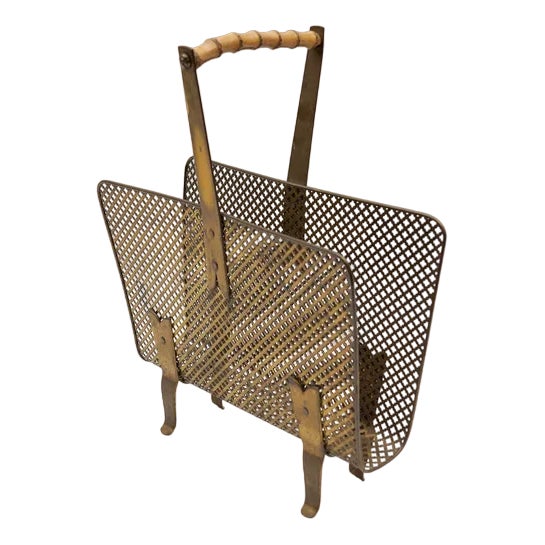 Brass and Bamboo Magazine Holder in the Style of Mathieu Mategot, 1950s For Sale