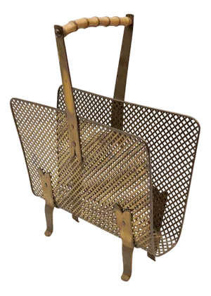 Brass and Bamboo Magazine Holder in the Style of Mathieu Mategot, 1950s