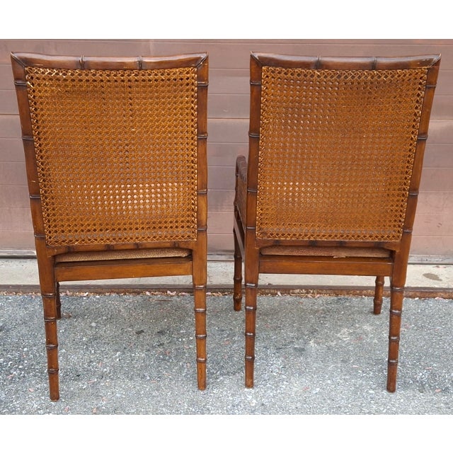 Palecek Hollywood Regency Style Double Cane Upholstered Armchairs For Sale - Image 11 of 18