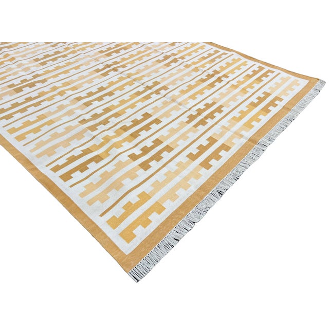 Handmade Cotton Rug, Natural Vegetable Dyed, Yellow and White Marianne Rug - 6'x9' For Sale - Image 9 of 12