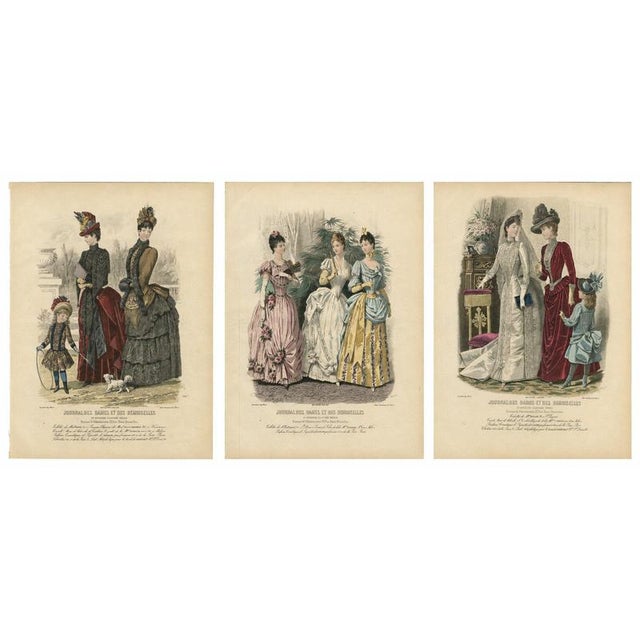 French Fashion Plates with Paris Ladies in Lace & Velvet, 1880, Engravings, Set of 3 For Sale - Image 10 of 10