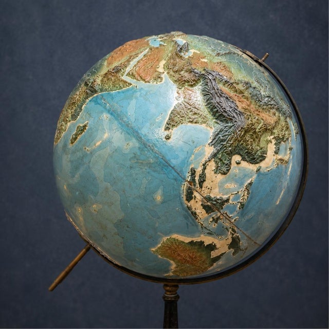 American 20th Century American Metal and Paper Raised Relief Globe For Sale - Image 3 of 3