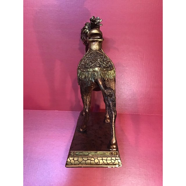 Vintage 2007 Decorative Camel Figurine – Bronze & Gold Ornate Saddle – 15” Tall For Sale - Image 4 of 5