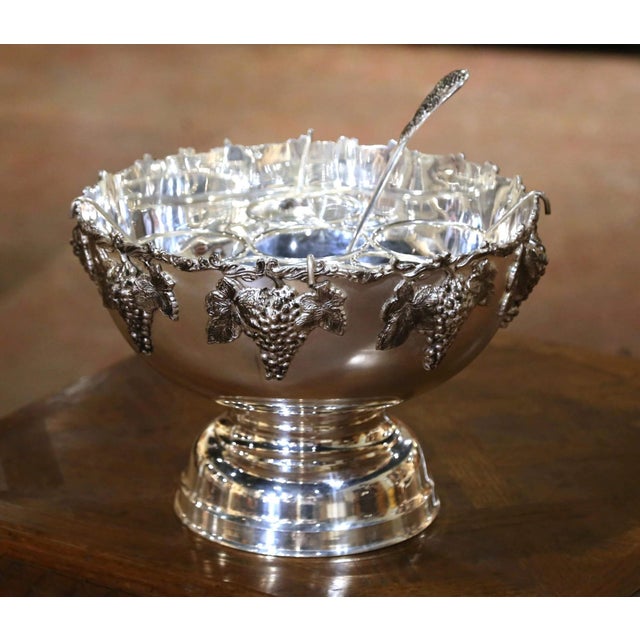 Metal Vintage French Silver-Plated Grape Motif Champagne Cooler and Punch Bowl For Sale - Image 7 of 10