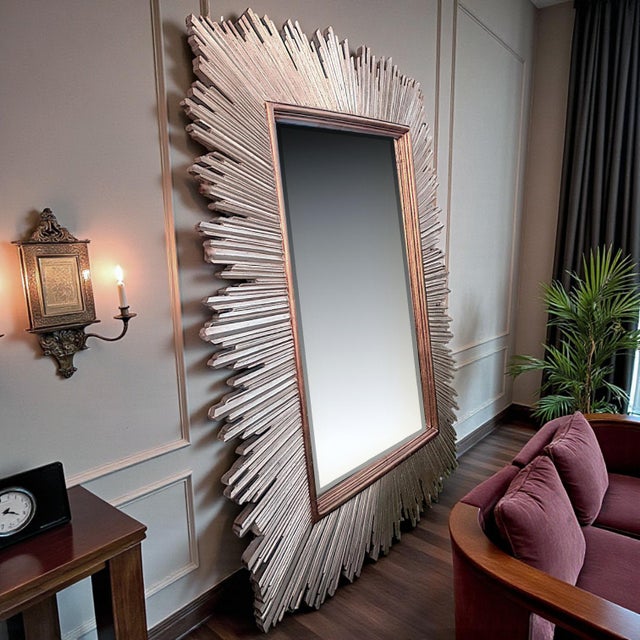 1980s Monumental Maitland-Smith Art Deco Inspired Gilt Sunburst Mirror 88" X 69" For Sale - Image 11 of 16