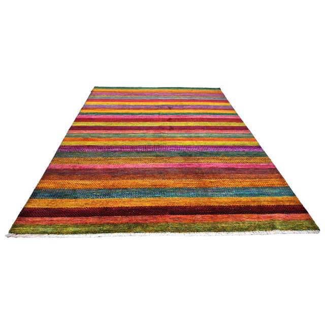 Indian Indian Modern Sari Silk Ikat 9x12 Vibrant Multicolor Handmade Area Rug #9902755 For Sale - Image 3 of 6