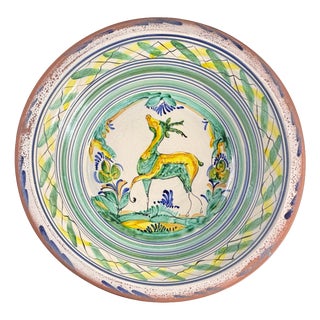 Spanish Triana Lebrillo Ceramic Plate with Painted Deer, 1940s For Sale