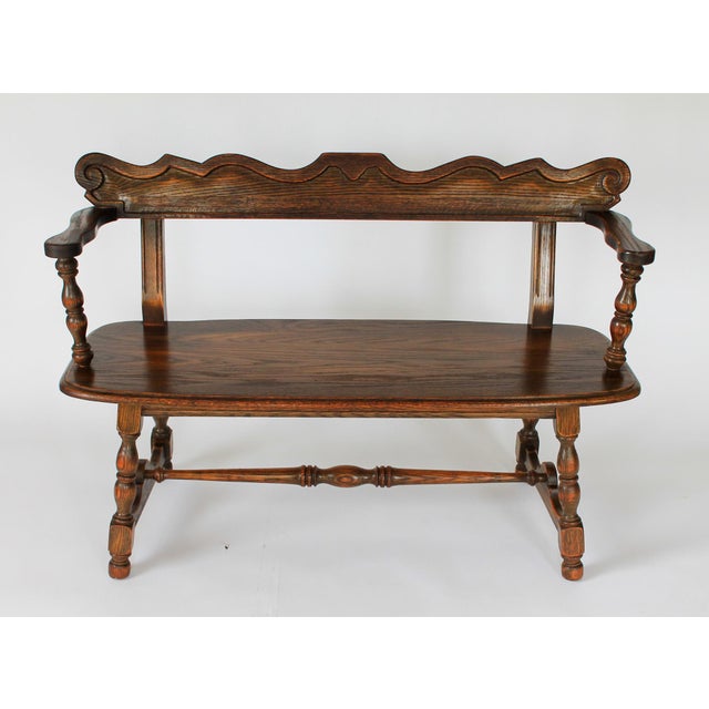 Wood Vintage Arts & Crafts Jamestown Lounge Feudal Bench Romweber Viking Oak Style For Sale - Image 7 of 14