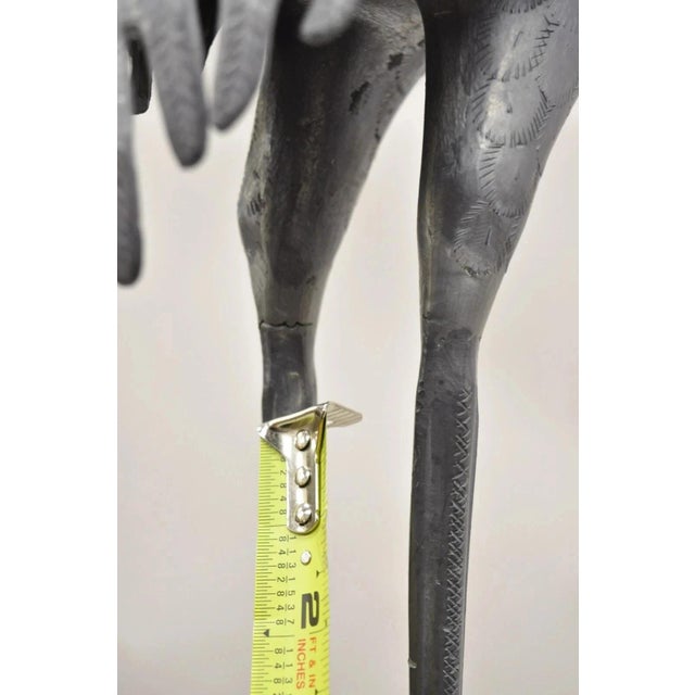 Gray Vintage Hollywood Regency Pewter Metal 27" Crane Bird Garden Statue Hong Kong For Sale - Image 8 of 12