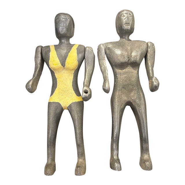 1960s Pair of Artful Brutalist Male Female Sculptures. For Sale