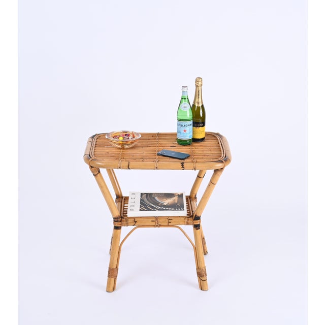 French Riviera Side Table in Rattan, Bamboo and Wicker, Italy, 1960s For Sale - Image 6 of 18