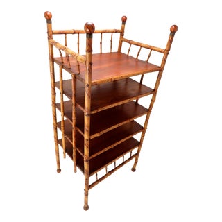 1890s Antique Aesthetic Victorian Era Hand Made Genuine Bamboo & Oak Floor Standing 4 Tier Shelf For Sale